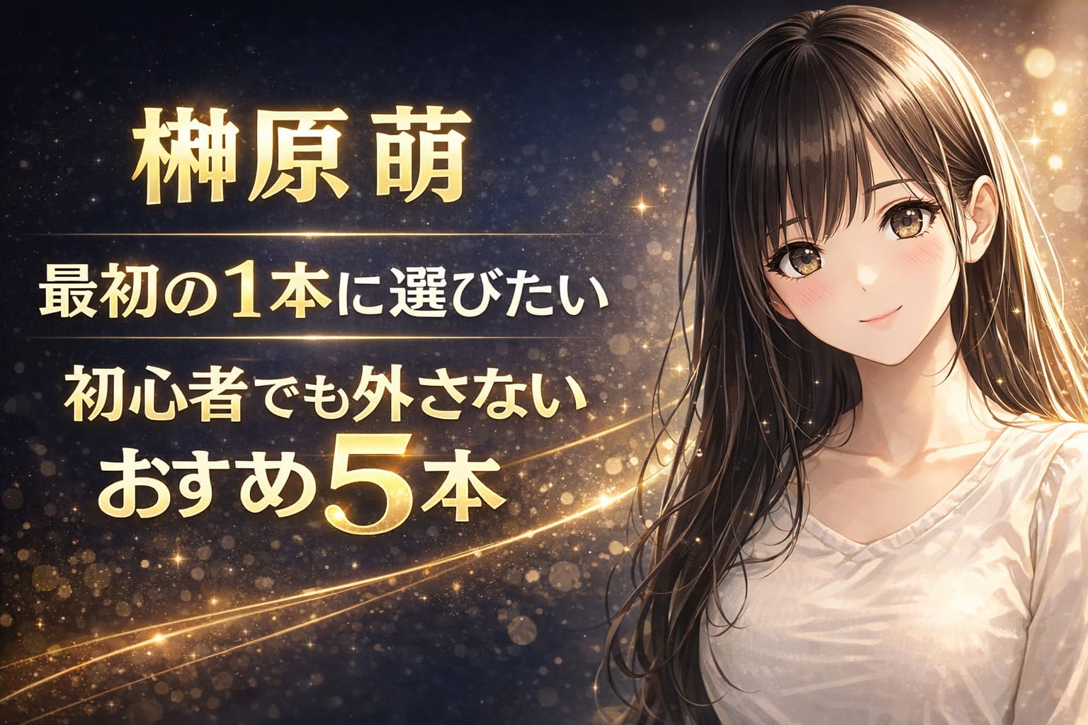 榊原萌 初心者でも外さないおすすめ5本のアイキャッチ画像。濃紺とゴールドの背景にアニメ調キャラクターと大きなタイトル文字を配置した成約特化デザイン。