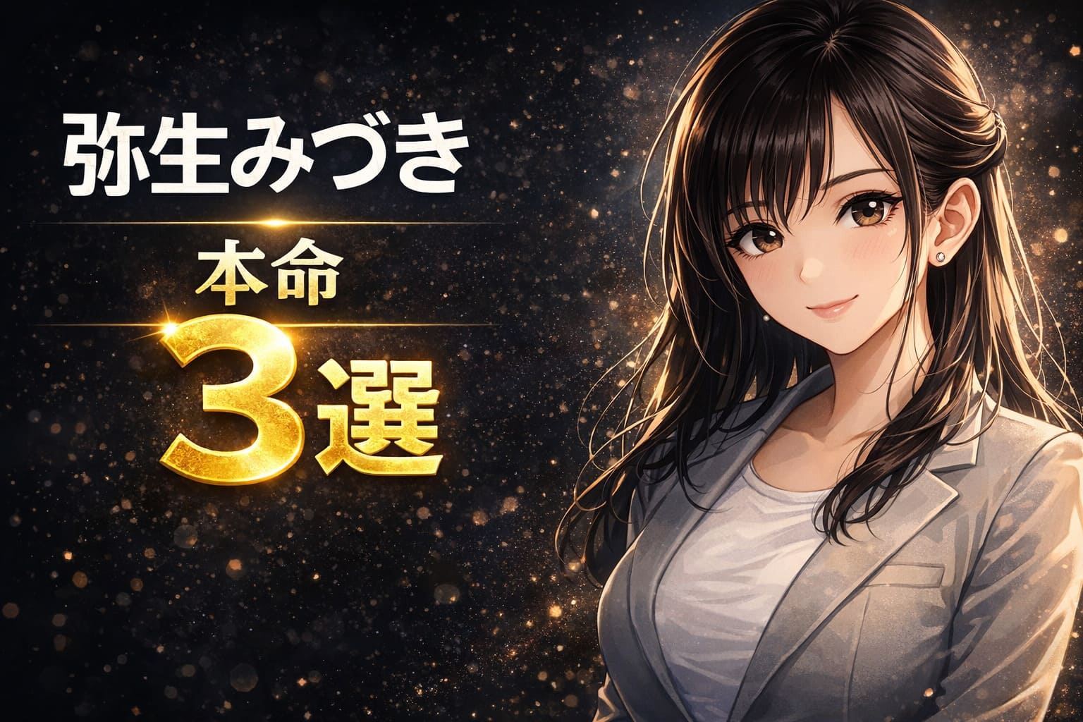 弥生みづきの本命3選を紹介するダーク背景アニメ調アイキャッチ画像