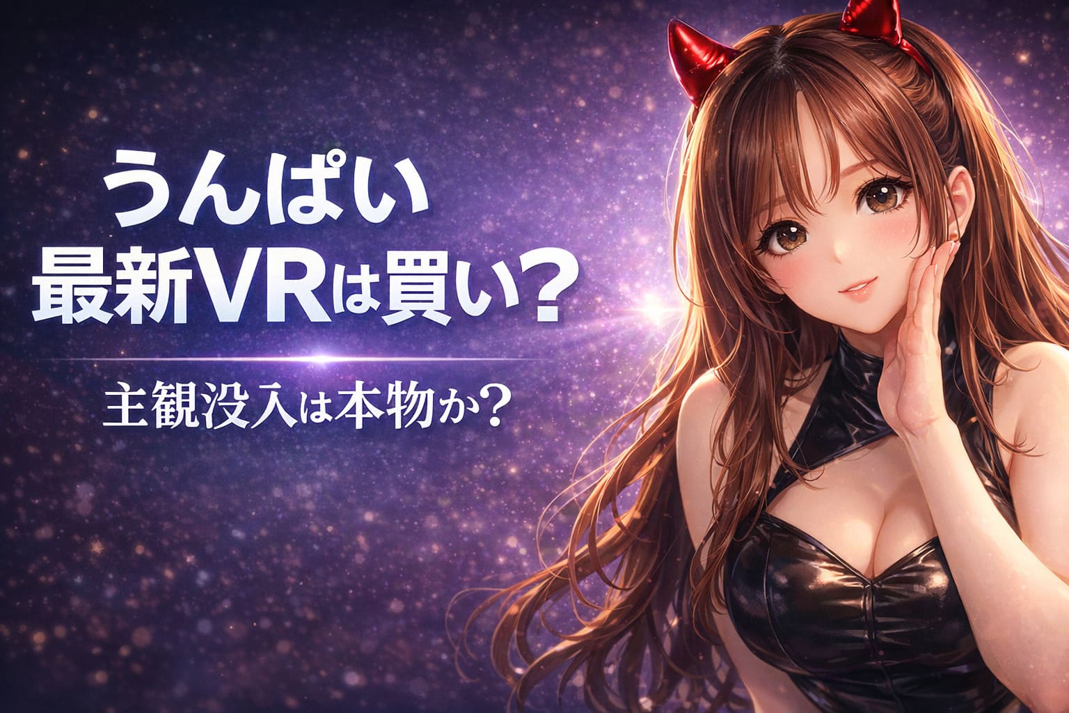 うんぱいの最新VRは買いかを検証するレビュー記事のアイキャッチ。8K主観没入をテーマにしたアニメ風横長バナー画像。