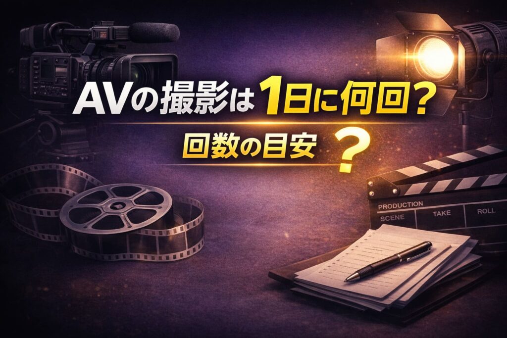 AVの撮影は1日に何回行われるのか、撮影回数の目安を解説する記事の挿絵（カメラと撮影機材のイメージ）