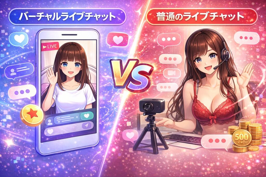 バーチャルライブチャットと普通のライブチャットの違いを比較したイメージイラスト